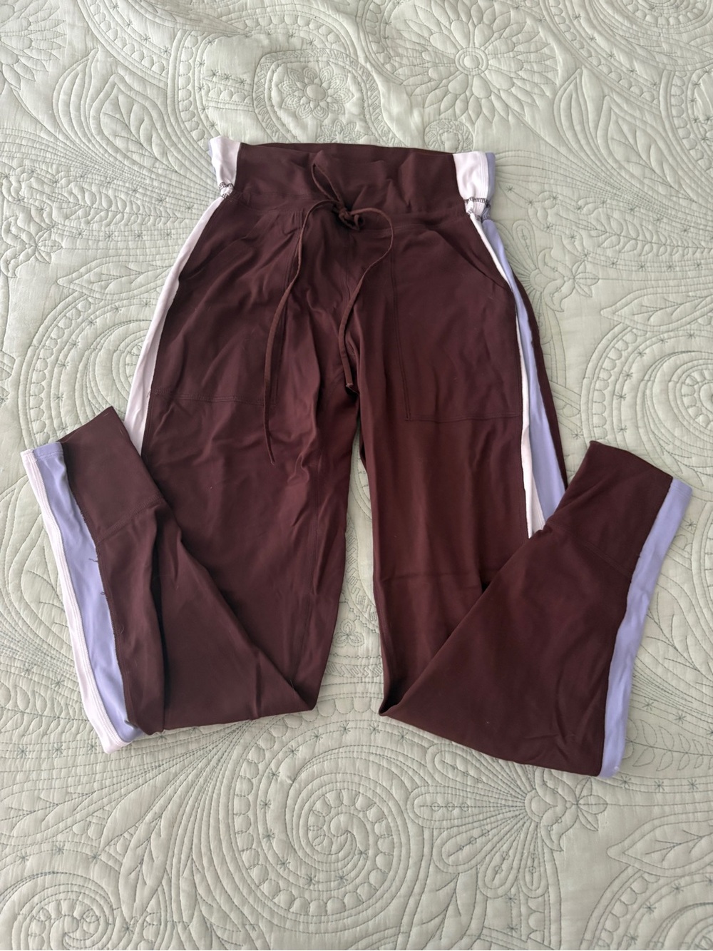 Free people movement never better joggers leggings in brown color block stripe